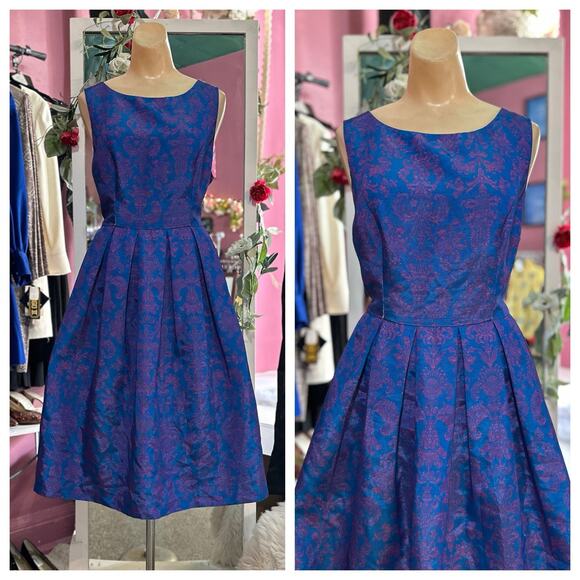Modcloth Vintage Inspired Dress 50s Rockabilly Fit & Flare Sleeveless Blue L - Picture 1 of 9